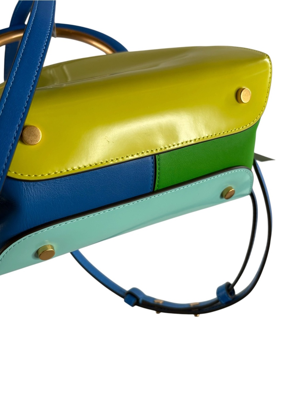 KATE SPADE Mint Yellow Blue Colorblock Expo Mod Leather Dome Satchel NWT $398 - Picture 4 of 6
